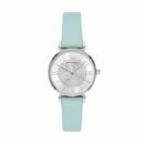 Emporio Armani Gianni T Bar Analog Crystals Silver Dial Blue Leather Strap Watch For Women - AR11443